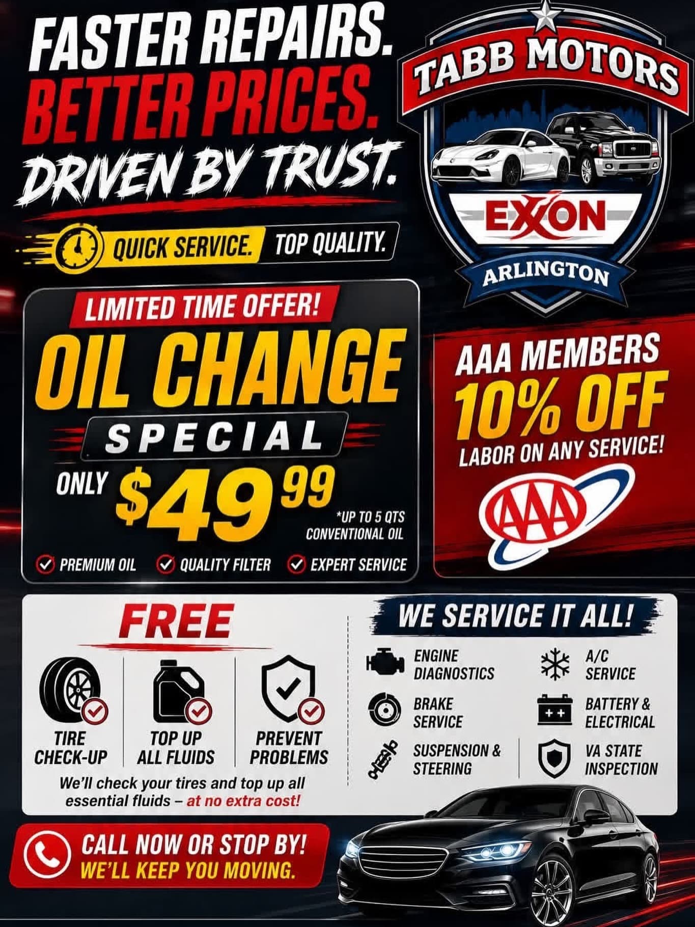 Limited-time oil change special, $49.99